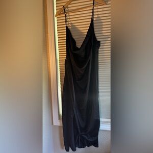PrettyLittleThing Black Satin Cowl Neck Slip Dress XL NWT